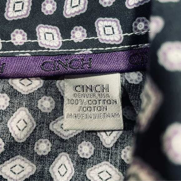 Cinch Black Geometric Pearl Snap Shirt Large Western Cowboy Rodeo Y2K Boho Grung - Picture 4 of 12